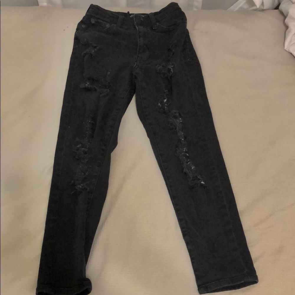 aeropostale ripped mom jeans, 00R, black